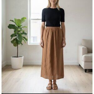 Eileen Fisher Irish Linen Midi-Maxi Skirt Terracotta Size XS minimalist Resort